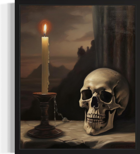 Skull and Candle Poster Art Print – Vintage Gothic Wall Art for Halloween, Academia, and Spooky Home Decor (16x20 Unframed)