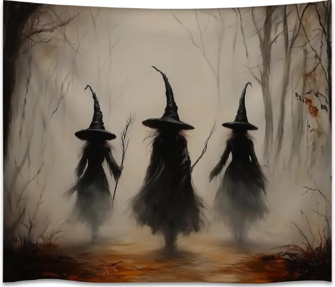 Witchy Halloween Tapestry – Vintage Spooky Witch Wall Hanging for Dark Academia and Autumn Home Décor, 60x80 Inch