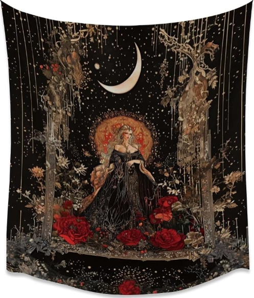 Dark Academia Moon Goddess Tapestry Gothic Fantasy Victorian Wall Art 50x60 Inch