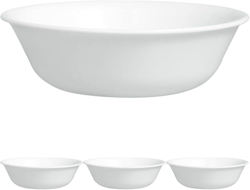 Corelle Vitrelle 4-Pieces 18-Oz Soup/Cereal Bowls Chip & Crack Resistant Glass Dinnerware Set Bowls, Winter Frost White (Pack of 4)