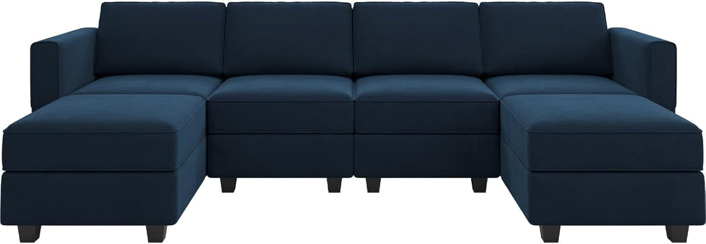 Belffin Modular Sectional Sofa U Shaped Velvet Couch with Reversible Chaise Oversized Couch with Ottoman Blue…