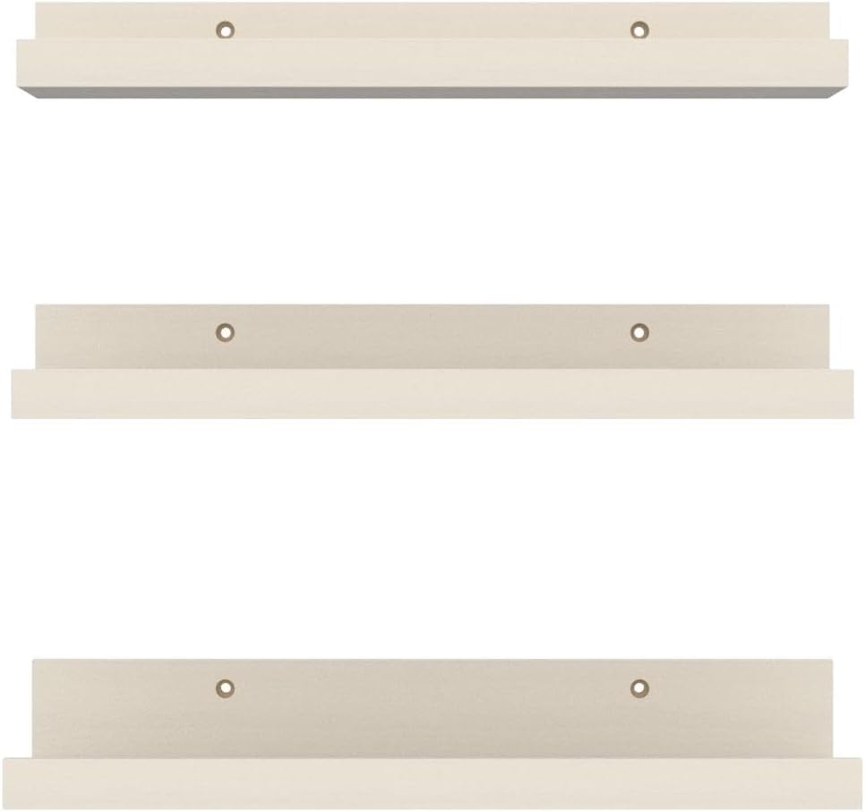 Giftgarden 16 Inch Floating Shelves Wall Mounted, Creamy White Beige Wood-Grain Wooden Ledge Shelf for Bathroom Bedroom Living Room Kitchen Nursery, Set of 3 Different Sizes