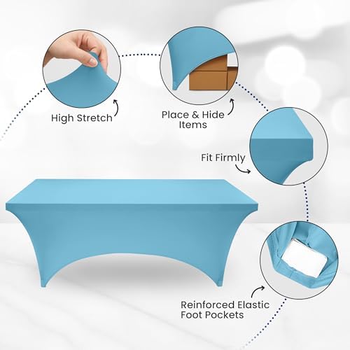 Utopia Kitchen 6FT Spandex Tablecloth [1 Pack, Blue Mist] 200 GSM Stretch, Fitted, Washable and Wrinkle Resistant Table Cloth Rectangle Cover for Trade Shows, Wedding, Parties [72Lx30Wx30H Inch]