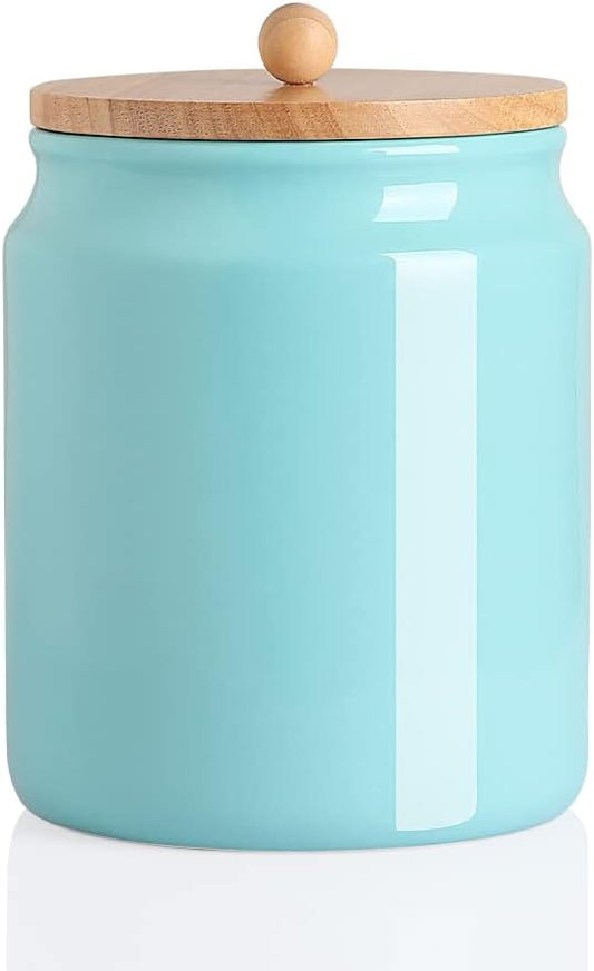 Sweejar Ceramic Kitchen Canisters, 58 FLOZ Porcelain Food Storage Jar with Airtight Seal Wooden Lid, Home Container Serving for Coffee Beans, Tea-leave, Sugar, Salt, Tool Bucket (Turquoise)