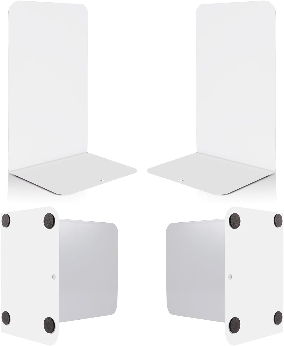 VONDERSO Metal Bookends White, 2 Pairs Metal Bookends Heavy Duty for Shelves Decor Home Office, Unique White Book Ends Supports Anti-Slip for Kids Girls