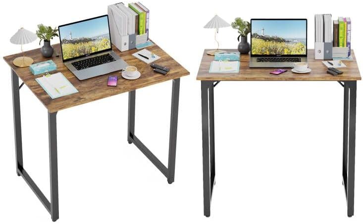 PayLessHere | 32 Inch Computer Desk | Brown | Office Desk with Metal Frame, Adjustable Feet | Water-Resistant, Scratchproof Surface | Sturdy Writing Table for Home Office or Study | Pack of 2
