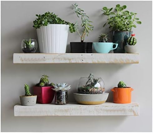 Urban Legacy Reclaimed Barnwood Planks | Floating Shelves for Wall w/Flush Mount Shelf Bracket Set Included | Set of 2 (White Wash, 24" x 7 "x 2")