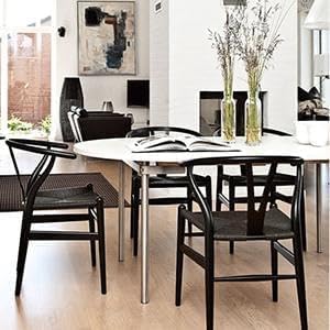 Tomile Set of 2 Bone Chair Solid Wood Y Chair Mid-Century Armrest Dining Chair, Hemp Seat (Wood - Black)