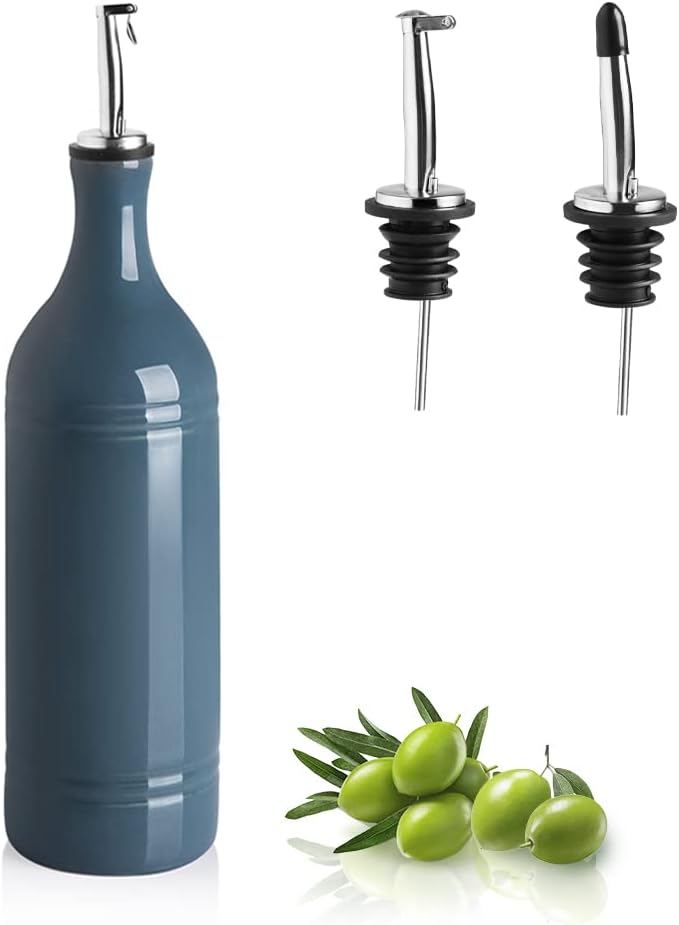 Sweejar Large Ceramic Olive Oil Dispenser Bottle, Opaque Oil Cruet Protects Oil to Reduce Oxidation, Suitable for Storage Oil, Vinegar, Soy Sauce & Other Liquids, Pack of 1, 24 Fl Oz (Fog Blue)