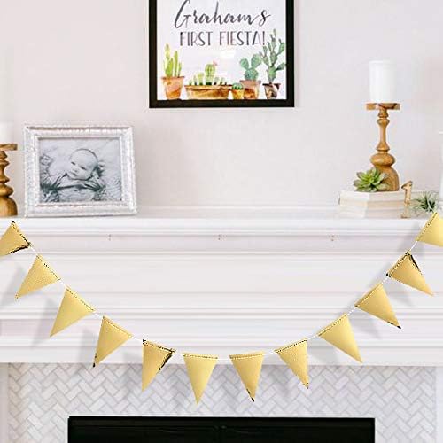 40Ft Gold Party Decoration Triangle Flag Banner Double Sided Metallic Paper Pennant Bunting Garland for Graduation Wedding Bridal Shower Birthday Bachelorette Engagement Anniversary Hen Party Supplies