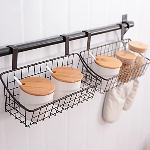 Wire Storage Basket No Drilling Wall Hanging Baskets with Adhesive for Kitchen, Bathroom, Bedroom Storage 2 Pack Black