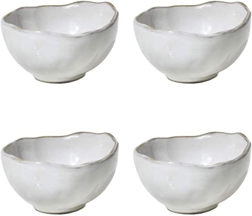 Serene Spaces Living Set of 4 Extra Small Free-Form Edge Glazed Ceramic Bowl, Centerpiece for Vintage Weddings, Events, Home Décor, Measures 4" Diameter, 2.25" Tall