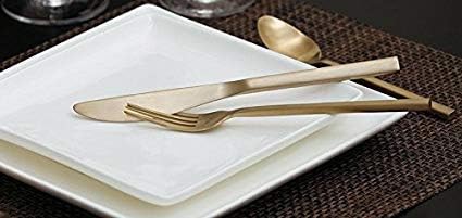 FORTESSA Arezzo 18/10 Stainless Steel Flatware, 20 Piece Place Setting With Table Knives, Forks and Spoons (Service For 4), Dishwasher Safe, Brushed Gold