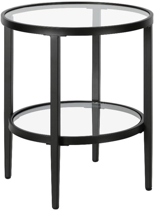 Henn&Hart 20" Wide Round Side Table with Glass Shelf in Blackened Bronze, Table for Living Room, Bedroom