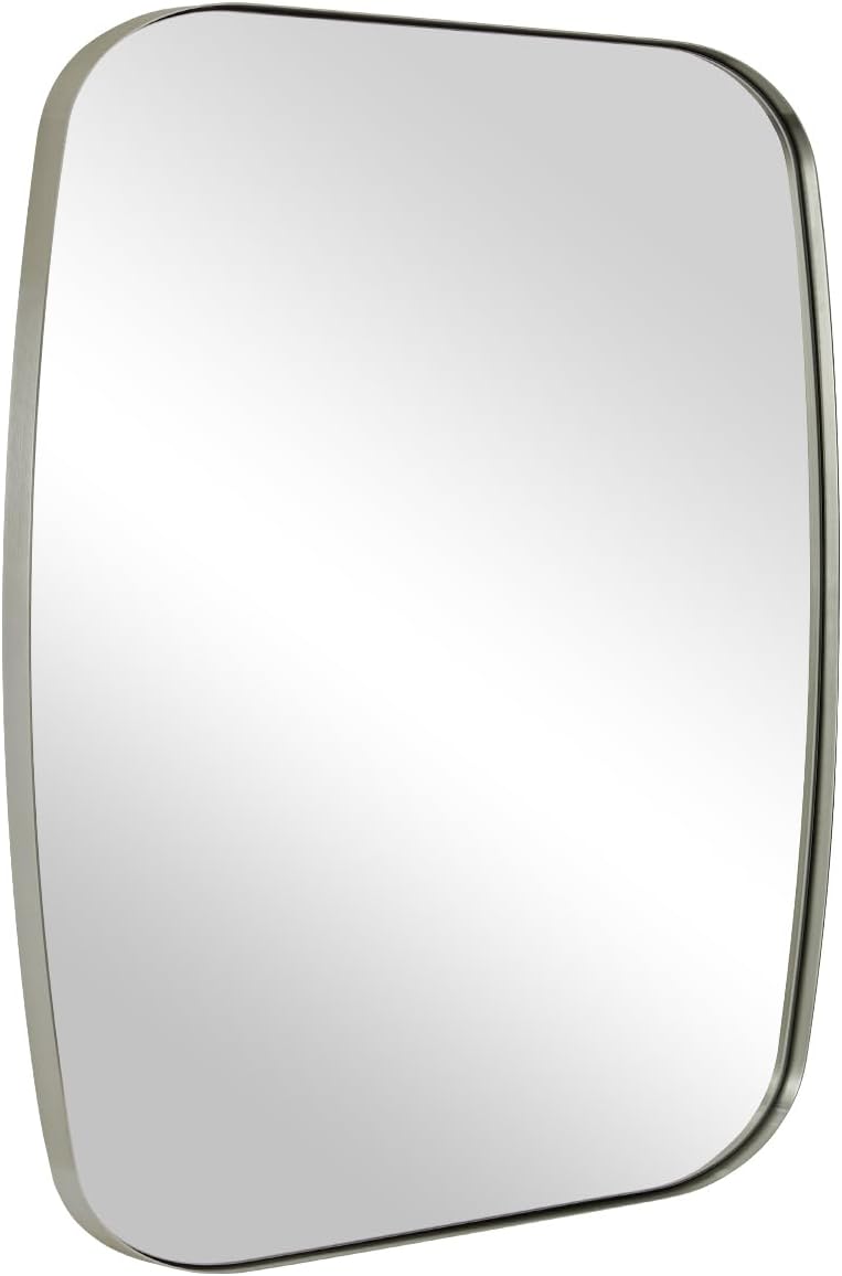 ANDY STAR Brushed Nickel Oblong Mirror, 36x40 Inch Brushed Nickel Oval Mirror for Bathroom with Stainless Steel Metal Frame, Wall Mouned for Bathroom, Living Room, Entryway