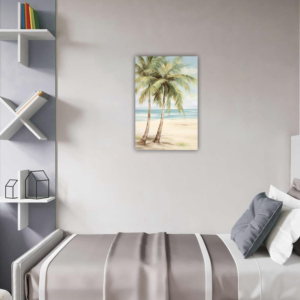 LURENCZH Tropical Beach Canvas Wall Art Seaside Palm Tree Picture Wall Decor Ocean Scenery Painting Prints for Bathroom Decor Framed(Beach-2,24.00" x 36.00")
