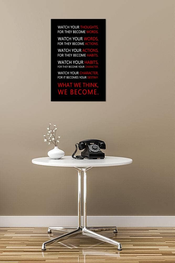 Watch Your Thoughts Inspirational Wall Art Motivational Canvas Painting Inspiring Quotes Posters Prints Artwork Living Room Home Office Classroom Decor Framed Ready to Hang [12''W x 18''H]