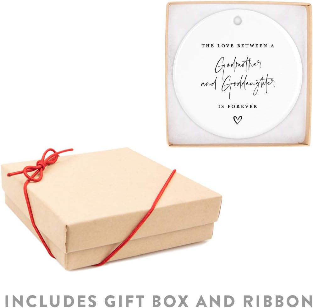 Andaz Press Round Ceramic Porcelain Christmas Tree Ornament Keepsake Collectible Godmother Gift, The Love Between A Godmother and Goddaughter is Forever, 1-Pack Goddaughter Ornament