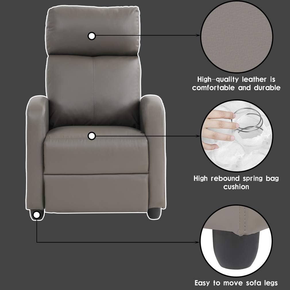 BestMassage | Recliner Chair | No Massage Function | Pu Grey | with Lumbar Support, Adjustable Push Back, Wide Armrests, Footrest & Padded Seat | Easy Assembly | for Living Room, Home Theatre