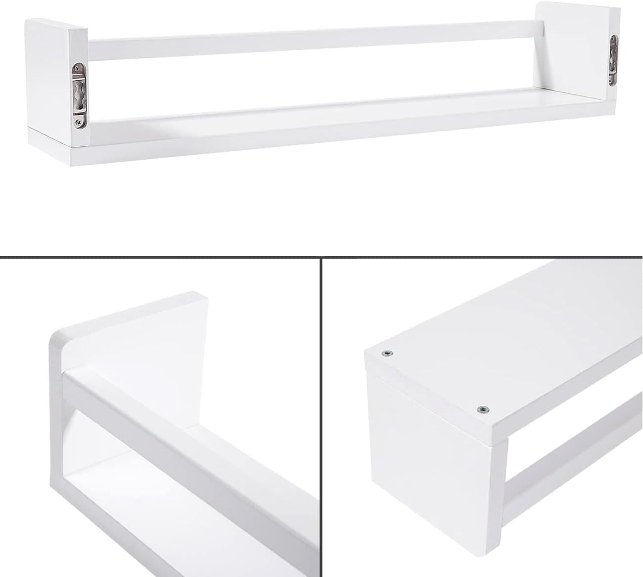 AZSKY Nursery Bookshelves White, 24 Inch Floating Bookshelves for Wall Set of 3, Baby Kids Decor, Solid Wood Wall Mounted Shelves for Books, Toys and Decor Storage