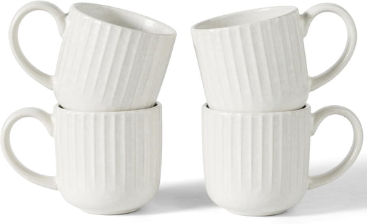 famiware Coffee Mugs Set of 4, Starlight 11 oz Mug Cup Set with Handle for Coffee, Tea, Cocoa, Milk - Ceramic Stoneware Mug Set, Matte White