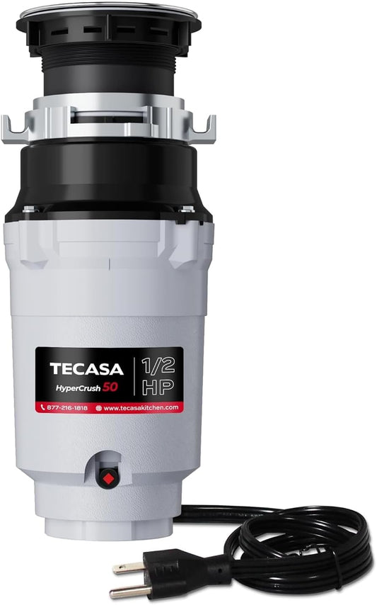 1/2 HP Garbage Disposals, TECASA Continuous Feed, Stainless Steel Food Waste Grinding System for Kitchen Sink Food Waste, Power Cord Included, UL Certified - HyperCrush 50
