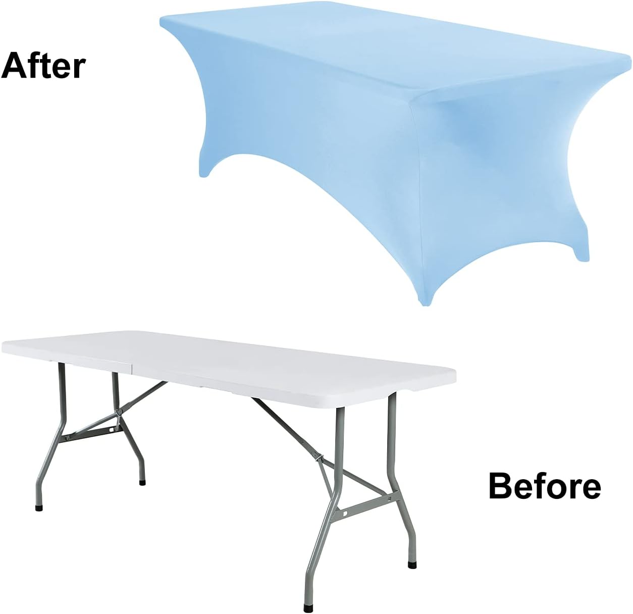 4Pack Spandex Waterproof Table Covers 8ft，Spandex 8ft Waterproof Table Cover for Party,Wedding, Banquet, and Events(Blue Mist)