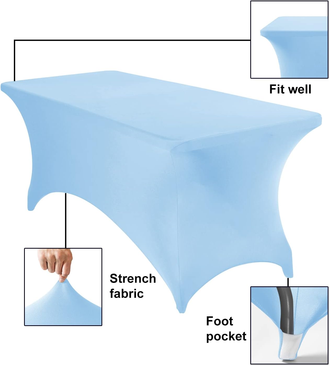 Spandex 6ft Waterproof Table Cover for Party,Wedding, Banquet, and Events(Blue Mist)