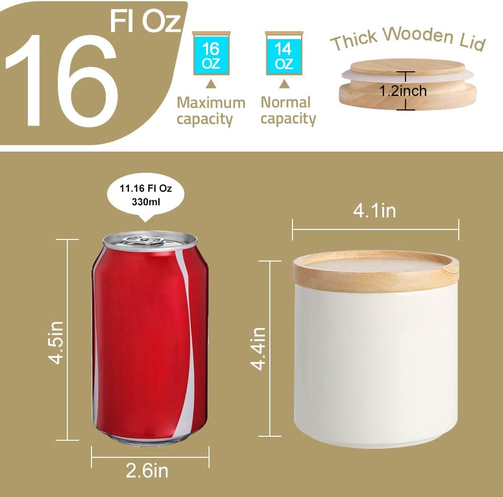 Sweejar Kitchen Canisters Ceramic Food Storage Jar, Stackable Containers with Airtight Seal Wooden Lid for Serving Ground Coffee, Tea, Sugar, Salt and More - 16 Fl Oz (Dark Turquoise)