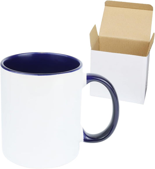 11oz White Ceramic Sublimation Coffee Mug in White Gift Box, Cobalt Blue, Case of 36