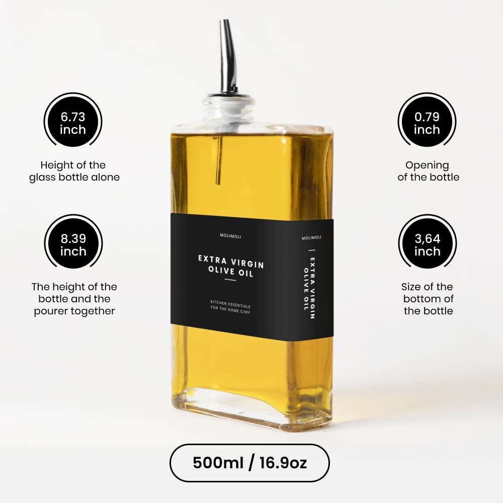 Molimoli Olive Oil Dispenser Bottle for Kitchen, Automatic Pourer, Glass Thin Bottle Dispenser for Kitchen, Olive Oil Cruet, | Set of 2 - Black