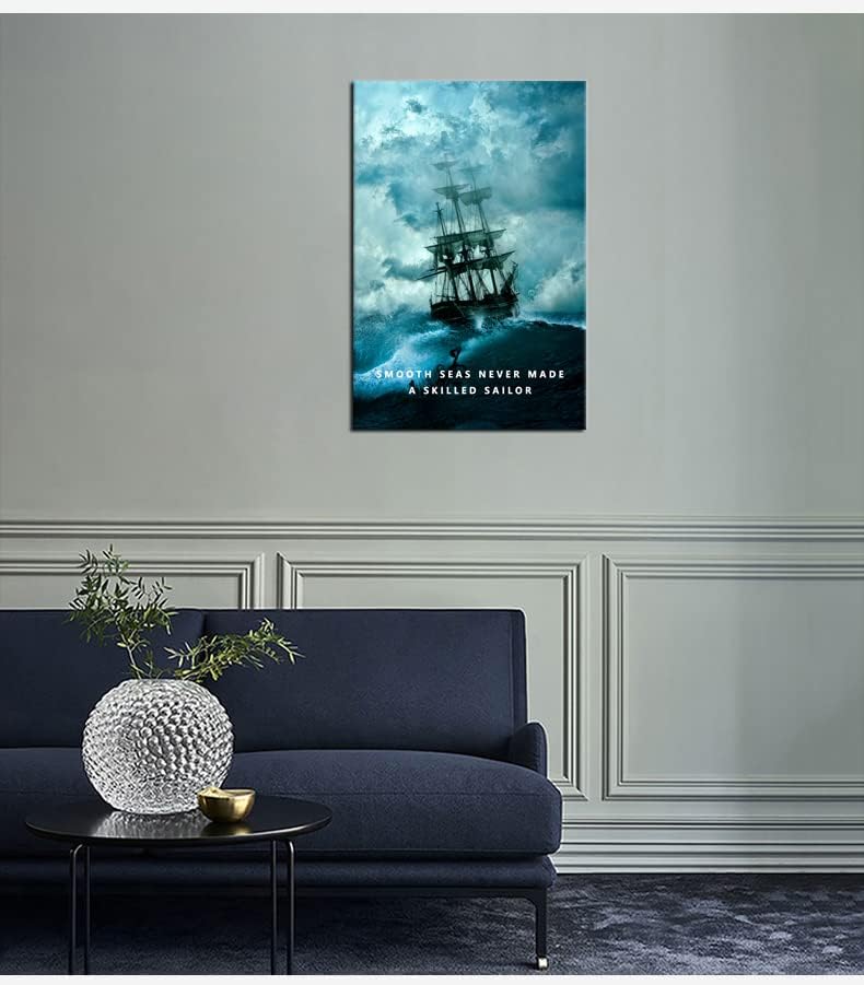 Smooth Seas Never Made A Skilled Sailor Motivational Wall Art Inspirational Canvas Poster Entrepreneur Quote Picture Home Office Decor Painting Framed and Stretched Ready to Hang [24''W x 36''H]