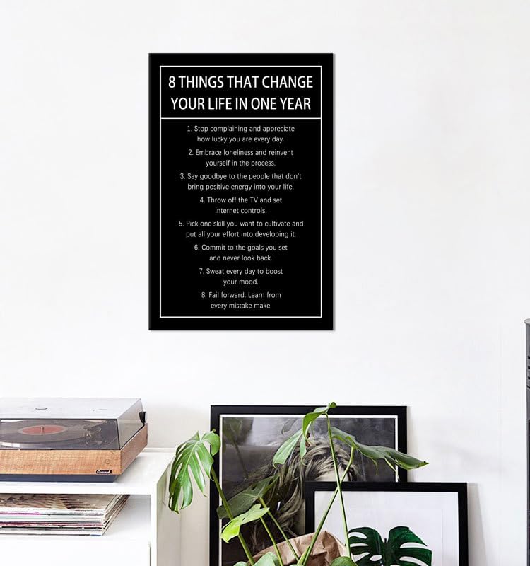 Motivational Canvas Wall Art 8 Things That Change Your Life In One Year Inspirational Wall Decor Quotes Poster Print Artwork for Office Living Room Framed Ready to Hang [12''Wx 18''H]