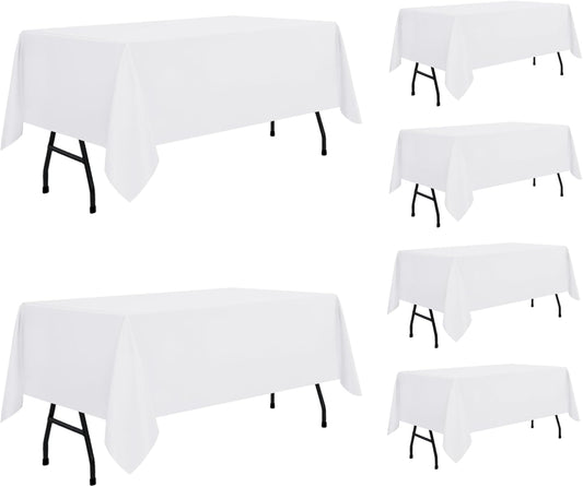 sancua 6 Pack White Tablecloth 60 x 84 Inch, Rectangle Table Cloth for 4ft Tables - Stain and Wrinkle Resistant Washable Polyester Table Cover for Dining Wedding Banquet Party Buffet Restaurant