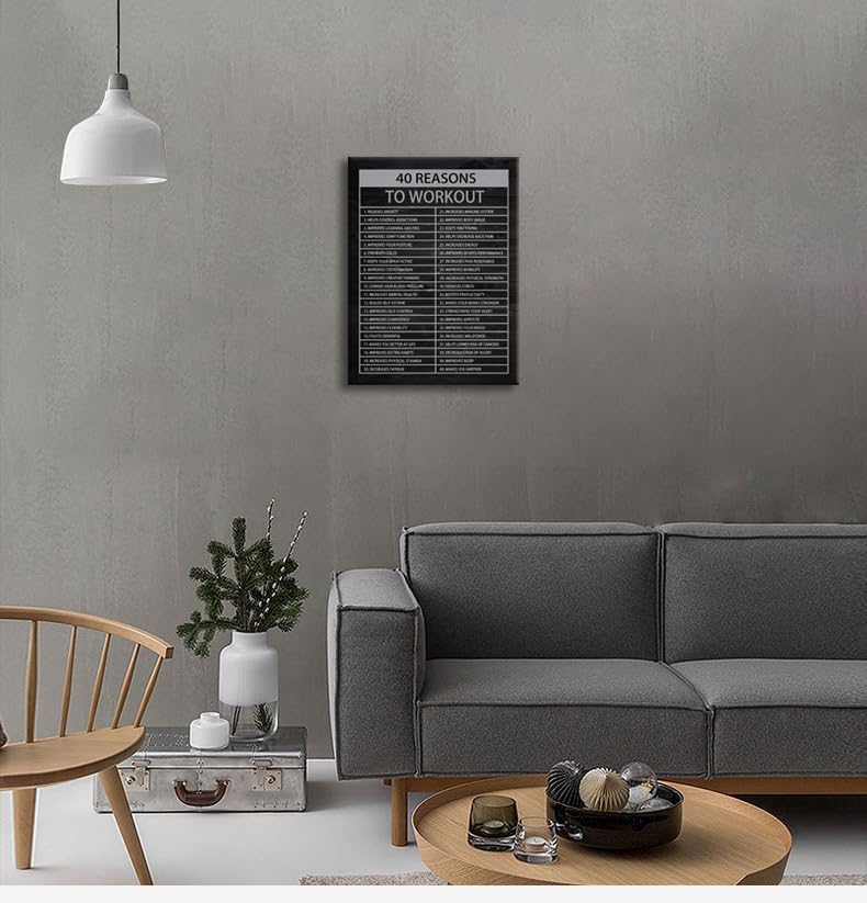 Motivational Canvas Painting Wall Art Success Quote Wall Art 40 Reasons to Workout Inspirational Poster Positive Artwork Prints Picture Modern Home Wall Decor Gym Office Framed[18" W x 24" H]