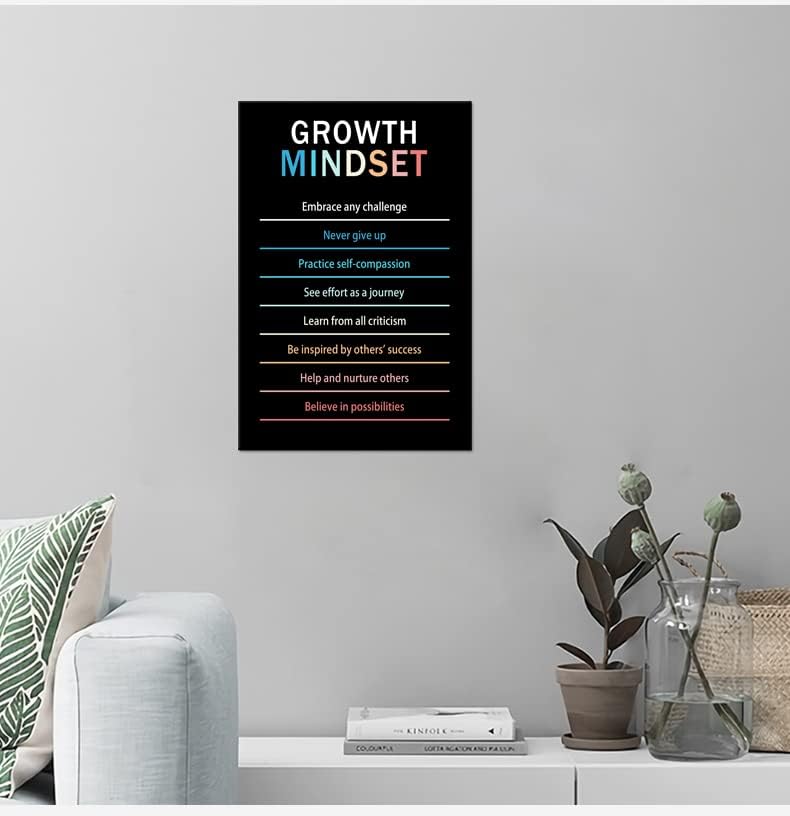 Inspirational Wall Art Growth Mindset Motivational Life Learning Poster Canvas Prints Artwork for Office Living Room Modern Home Decor Painting Stretched and Framed Ready to Hang [12''Wx 18''H]