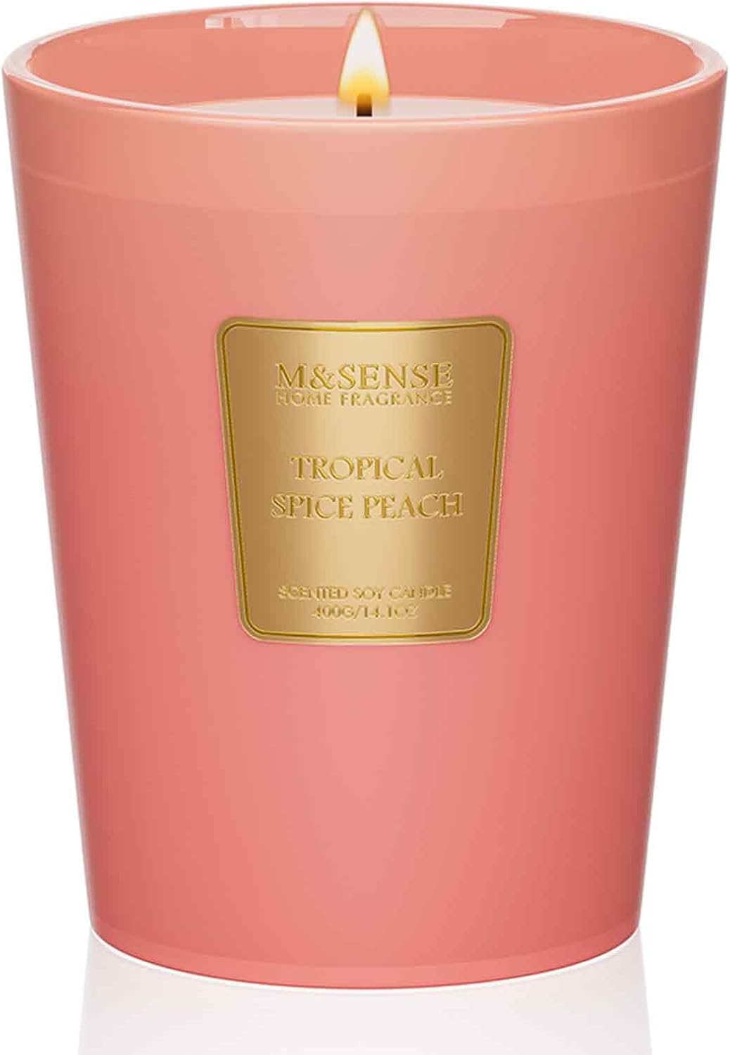 M&SENSE Tropical Spice Peach Scented Candle Home Decor, Natural Soy Wax,4.1oz 60 Hours Long Lasting Slow Burning, Aromatherapy Candle for Stress Relief