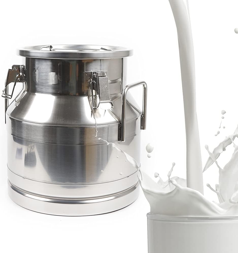 Stainless Steel Milk Can, 20 L/5.25 Gallon Heavy Duty Airtight Storage Canister Milk Bucket with Lid, Embedded Silicone Milk Jug Wine Pail Water Cereals Bucket with Three Latches and Two Handles
