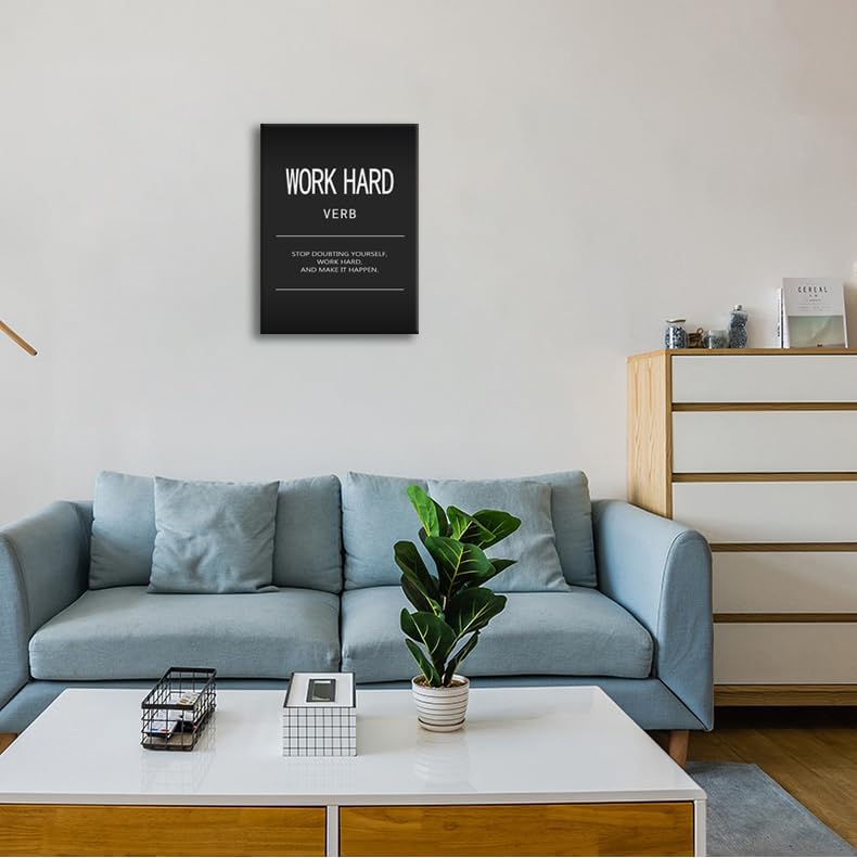 Work Hard Verb Inspirational Wall Art Office Wall Decor Motivational Quotes Posters Canvas Painting Inspirational Pictures Prints Artwork Modern Home Decor Living Room Classroom Framed[18" W x 24" H]