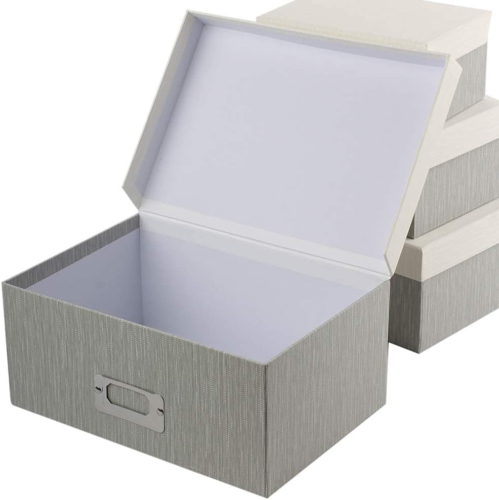 Briful Photo Boxes with Lids - 4 in 1 Set Waterproof Storage Boxes with Handles for Clothes, Shoes, Office, Cosmetic, Books