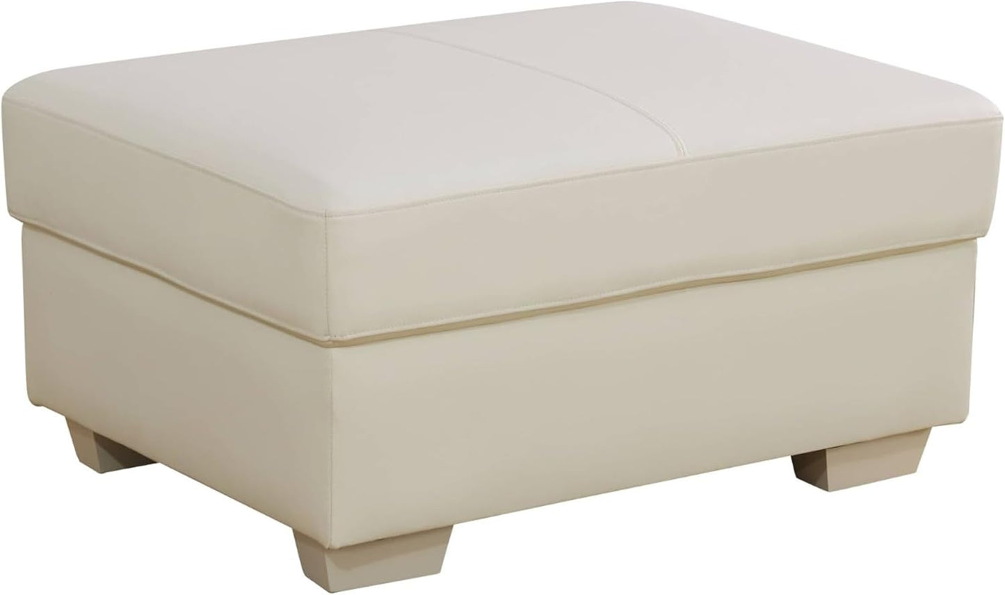 Ottoman Rectangular Storage Ottoman Bench, Genuine Cow Leather Footrest, Coffee Table, Stool Footstool with Hinged Lid for Living Room, Bedroom, Entryway, White, 36.5"x28"x18.5"