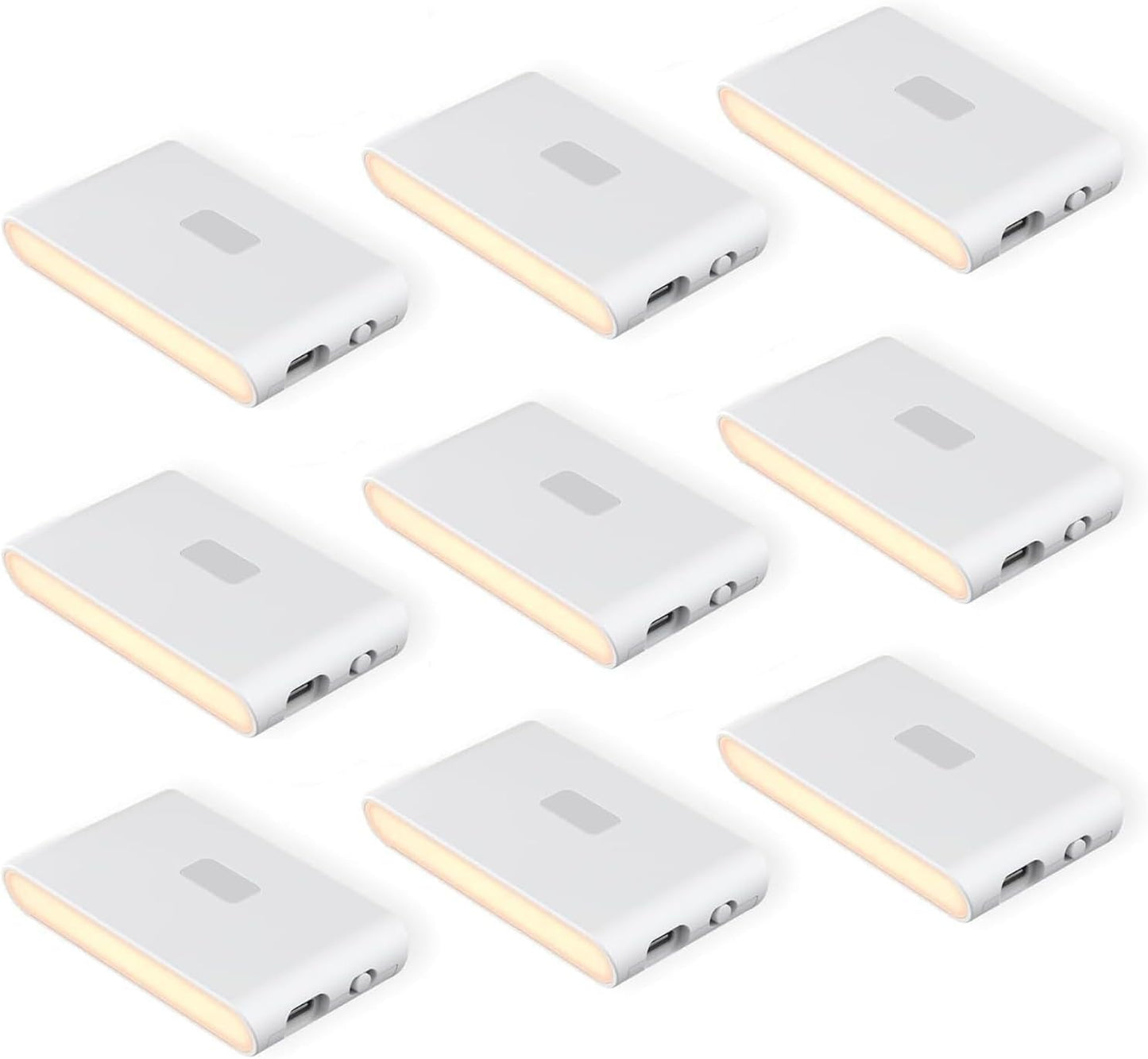 Rechargeable Night Lights with Dusk to Dawn & Motion Sensors, Warm & Soft White Stair Lights for Bathroom, Hallway, Linkable, Magnetic Mount, 9 Pack