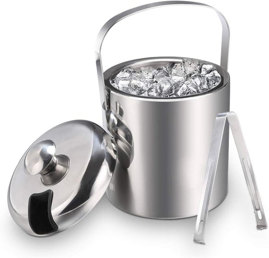 Sailnovo Ice Bucket, Double-Wall Stainless Steel Insulated Ice Buckets With Lid and Ice Tong, Ideal for Cocktail Bar, Parties, Chilling Wine, Champagne - 1.2 Liter Ice Container