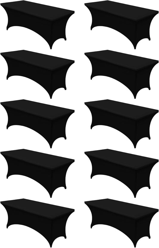 Utopia Kitchen 8FT Spandex Tablecloth [10 Pack, Black] 200 GSM Stretch, Fitted, Washable and Wrinkle Resistant Table Cloth Rectangle Cover for Trade Shows, Wedding, Parties [96Lx30Wx30H Inch]