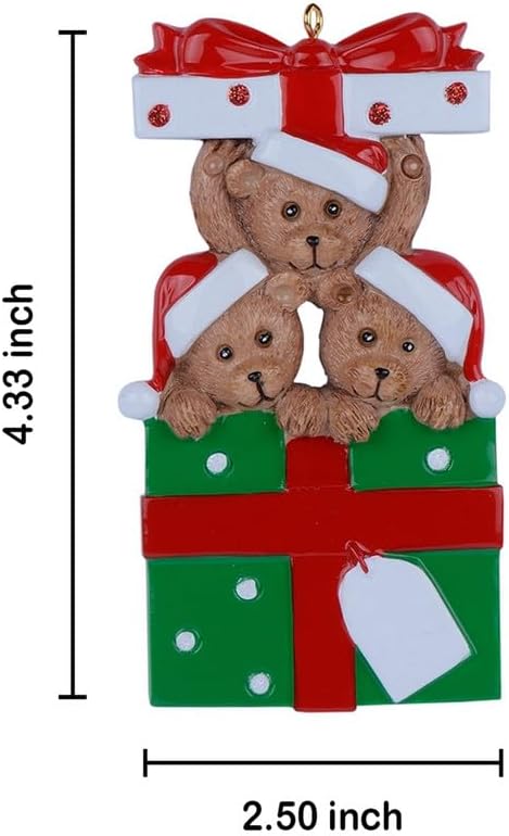 Personalized Bear Family Christmas Ornament 2024, Family of 3 Bear with Gift Box Ornaments for Christmas Tree, Personalized Bear Christmas Ornament, Unique Handmade Teddy Bear Christmas Ornament
