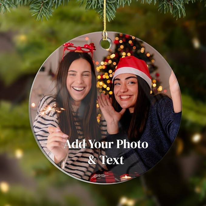 Personalized Best Friend Photo Christmas Ornament, Bestie Round Acrylic Ornament with Picture, Friendship Ornament Keepsake Xmas Tree, Customized Photo Best Friend Ornaments