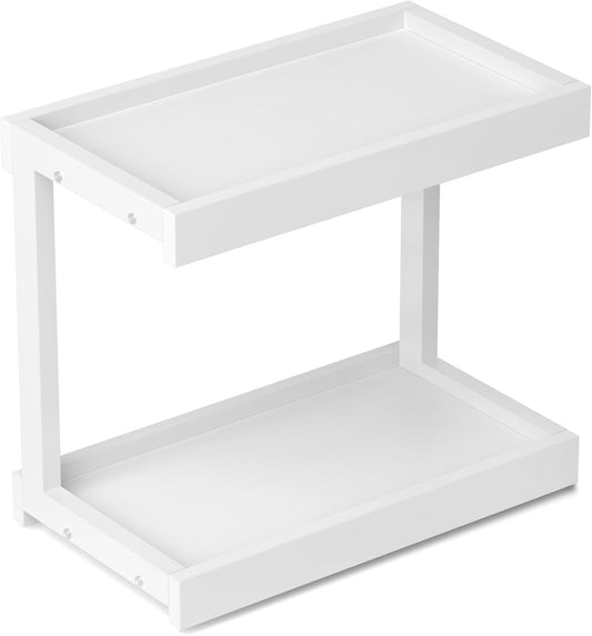 MARTY 2 Tier 15.75"x8.9" Large Countertop Shelf Organizer Spice Rack, Coffee Station Organizer for Mugs Cups, Wooden Shelf Desktop Storage Organizer for Kitchen Bathroom Home Office (White)