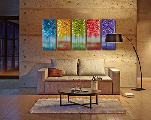 Handmade Metal Wall Art with Bog Life Multi-Colored Tree, 3D Abstract Design Artwork for Modern and Contemporary Decor, Indoor Outdoor Wall Decorations, 5-Panels Metal Art Measure 24"x 64"