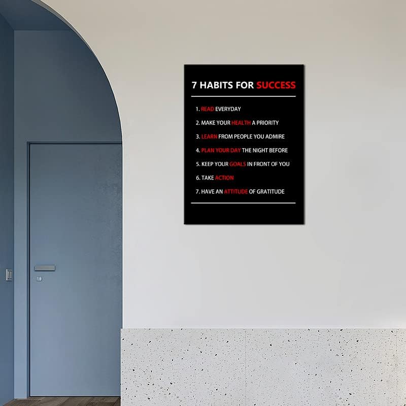 WYJZDZQ8 7 Habits For Success Inspirational Wall Art Motivational Canvas Painting Prints Pictures Poster Inspiring Office Decor Artwork Living Room Gym Decoration Framed Ready to Hang [30''W X 40''H]