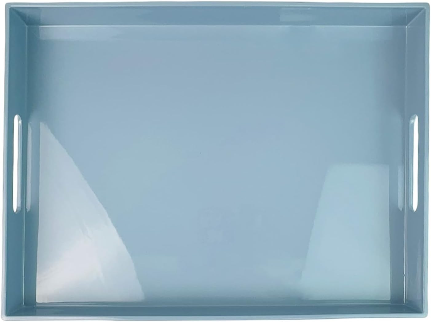 Light Blue Decorative Tray, Rectangular Large Serving Tray with Handles, Plastic Coffee Table Tray for Ottoman, Living Room, Kitchen Tabletop, 15.7” x 11.8” x1.6”